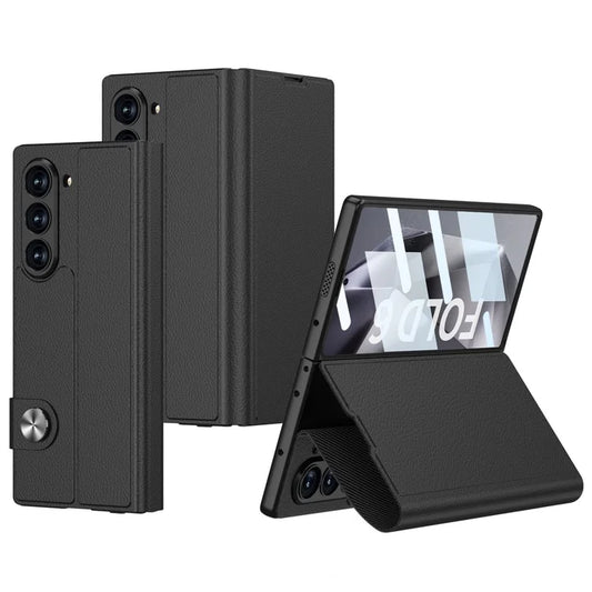 GKK For Samsung Galaxy Z Fold6 5G Stand Case PC+PU Phone Cover with Screen Film