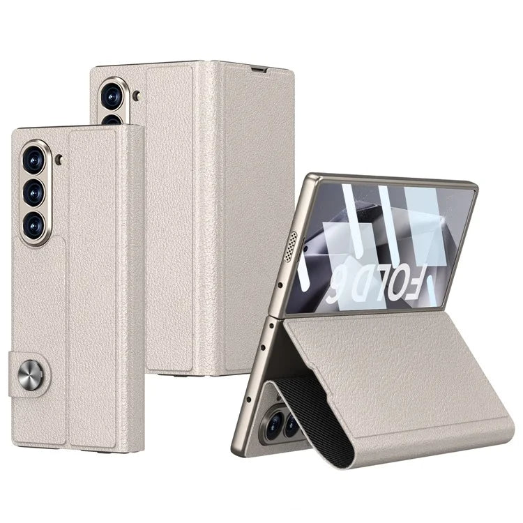 GKK For Samsung Galaxy Z Fold6 5G Stand Case PC+PU Phone Cover with Screen Film