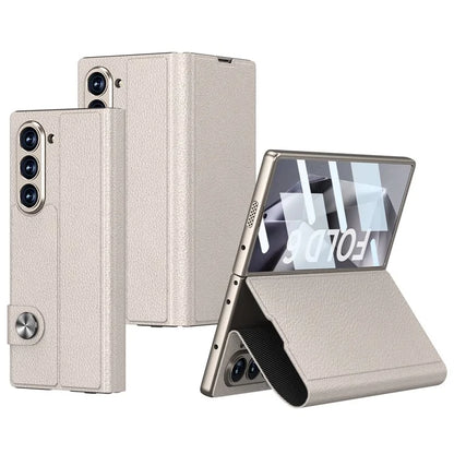 GKK For Samsung Galaxy Z Fold6 5G Stand Case PC+PU Phone Cover with Screen Film