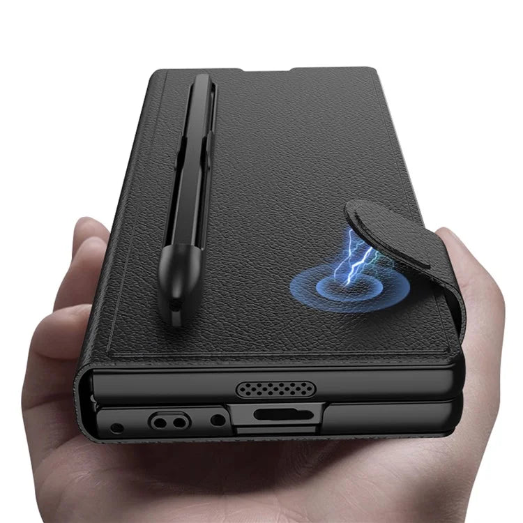 GKK For Samsung Galaxy Z Fold6 5G Stand Case PC+PU Phone Cover with Screen Film