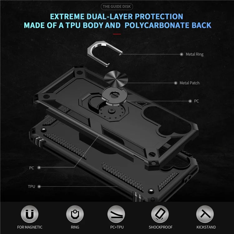 For Samsung Galaxy S24 FE Case PC+TPU Phone Cover with Rotary Ring Kickstand