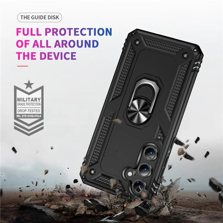 For Samsung Galaxy S24 FE Case PC+TPU Phone Cover with Rotary Ring Kickstand