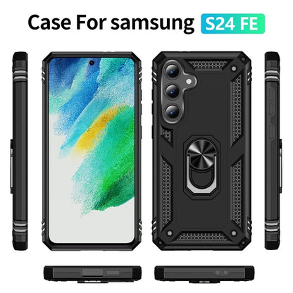 For Samsung Galaxy S24 FE Case PC+TPU Phone Cover with Rotary Ring Kickstand