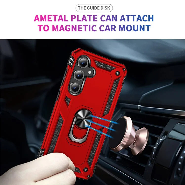 For Samsung Galaxy S24 FE Case PC+TPU Phone Cover with Rotary Ring Kickstand