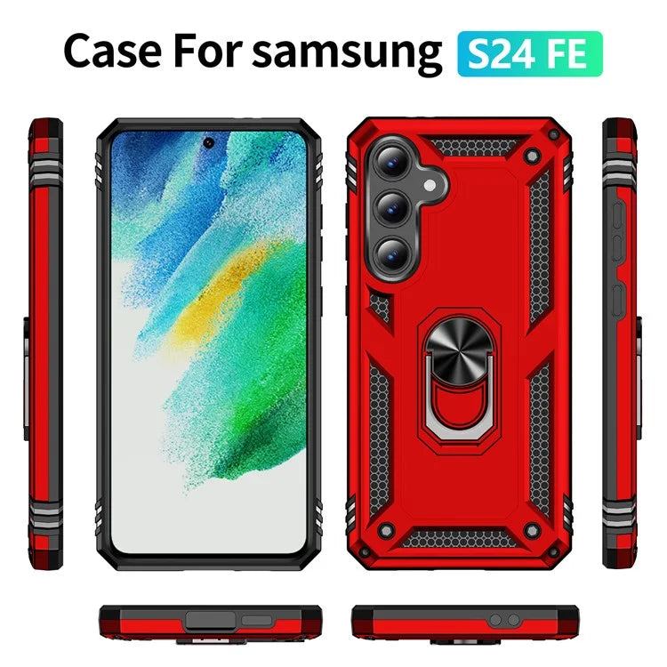 For Samsung Galaxy S24 FE Case PC+TPU Phone Cover with Rotary Ring Kickstand