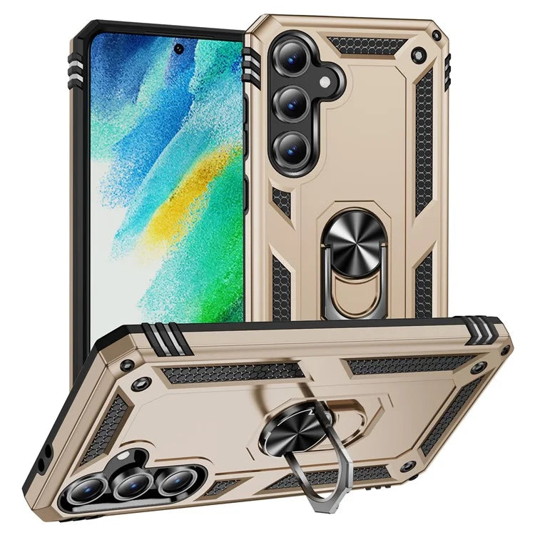For Samsung Galaxy S24 FE Case PC+TPU Phone Cover with Rotary Ring Kickstand