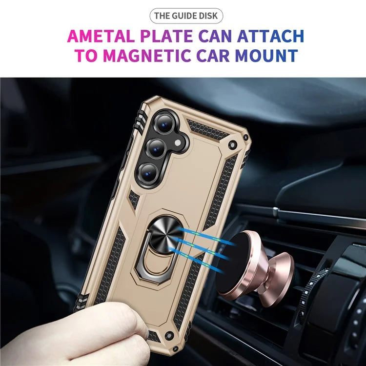 For Samsung Galaxy S24 FE Case PC+TPU Phone Cover with Rotary Ring Kickstand