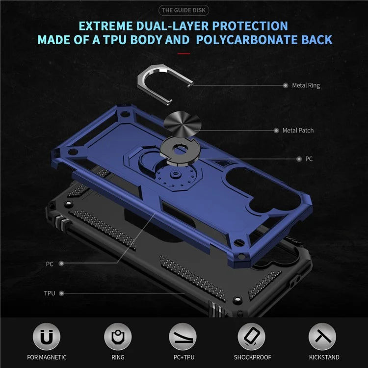 For Samsung Galaxy S24 FE Case PC+TPU Phone Cover with Rotary Ring Kickstand