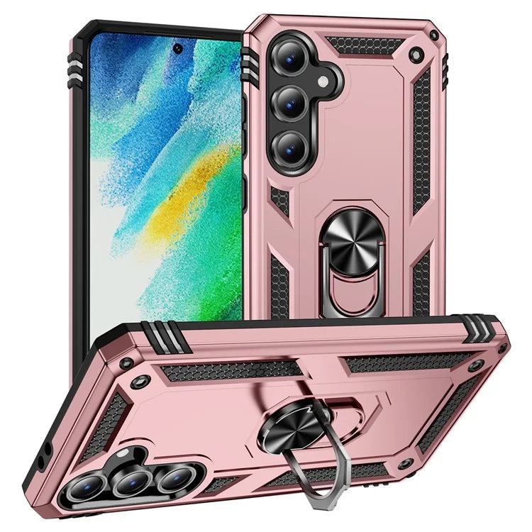 For Samsung Galaxy S24 FE Case PC+TPU Phone Cover with Rotary Ring Kickstand
