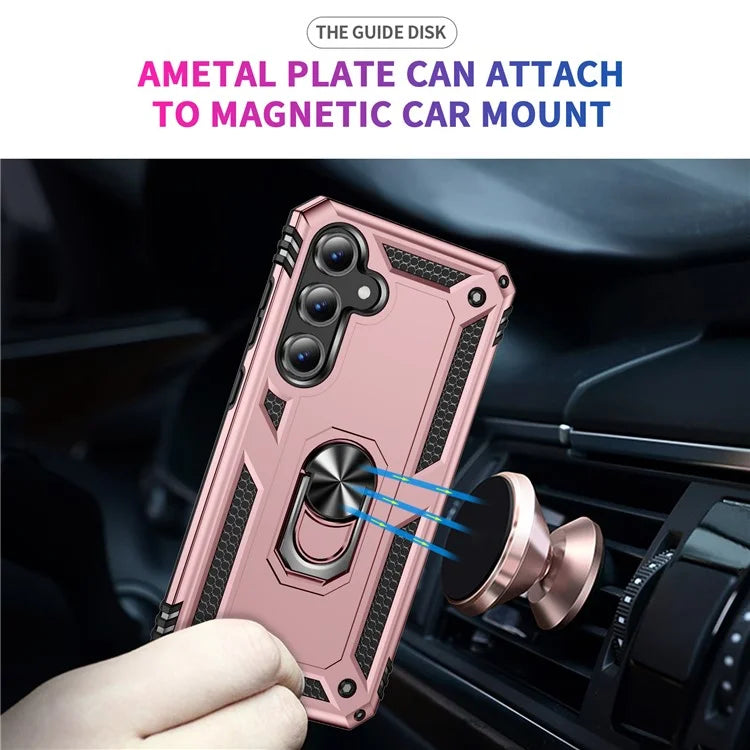 For Samsung Galaxy S24 FE Case PC+TPU Phone Cover with Rotary Ring Kickstand