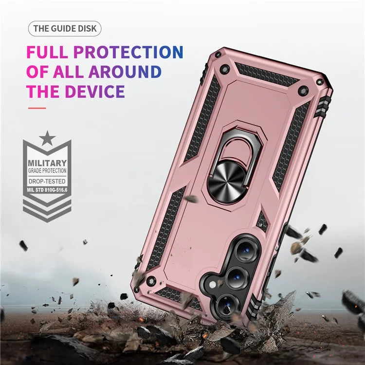 For Samsung Galaxy S24 FE Case PC+TPU Phone Cover with Rotary Ring Kickstand