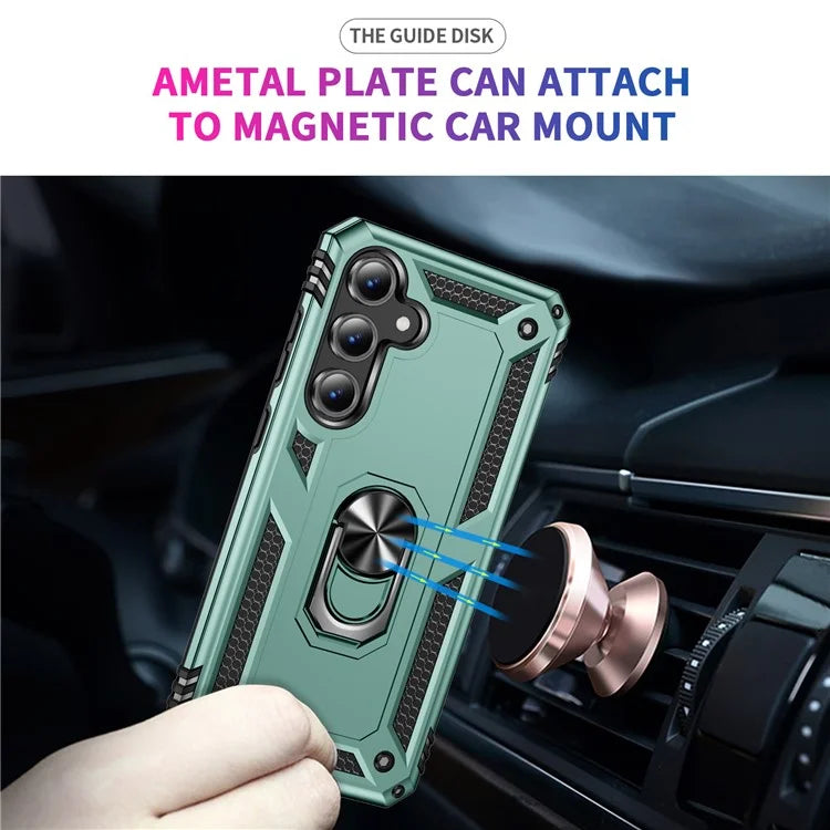 For Samsung Galaxy S24 FE Case PC+TPU Phone Cover with Rotary Ring Kickstand