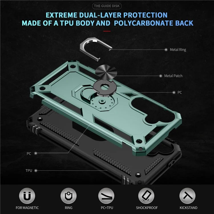 For Samsung Galaxy S24 FE Case PC+TPU Phone Cover with Rotary Ring Kickstand