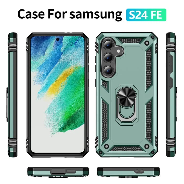 For Samsung Galaxy S24 FE Case PC+TPU Phone Cover with Rotary Ring Kickstand