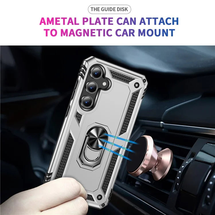 For Samsung Galaxy S24 FE Case PC+TPU Phone Cover with Rotary Ring Kickstand