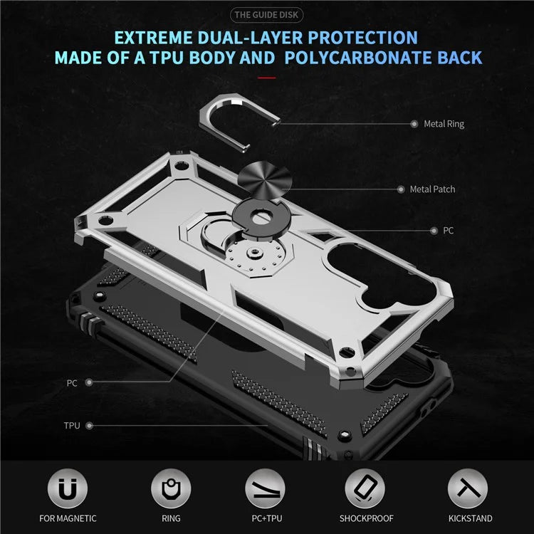 For Samsung Galaxy S24 FE Case PC+TPU Phone Cover with Rotary Ring Kickstand