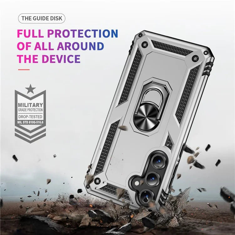For Samsung Galaxy S24 FE Case PC+TPU Phone Cover with Rotary Ring Kickstand