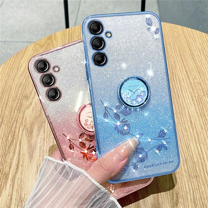 KADEM For Samsung Galaxy A16 5G 5G Case Ring Kickstand TPU Flowers Phone Cover Gradient Glitter