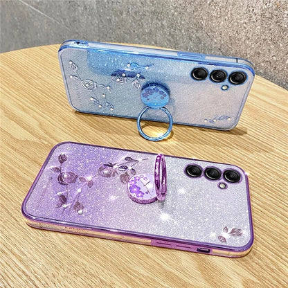 KADEM For Samsung Galaxy A16 5G 5G Case Ring Kickstand TPU Flowers Phone Cover Gradient Glitter
