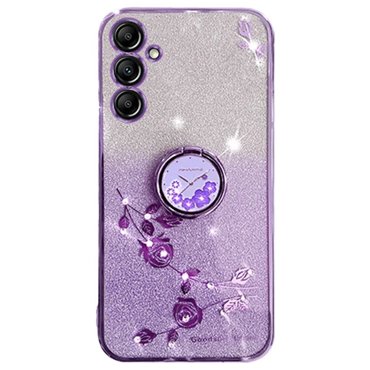KADEM For Samsung Galaxy A16 5G 5G Case Ring Kickstand TPU Flowers Phone Cover Gradient Glitter