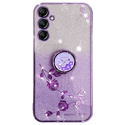 KADEM For Samsung Galaxy A16 5G 5G Case Ring Kickstand TPU Flowers Phone Cover Gradient Glitter