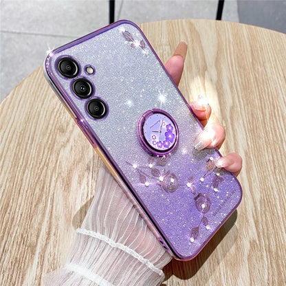 KADEM For Samsung Galaxy A16 5G 5G Case Ring Kickstand TPU Flowers Phone Cover Gradient Glitter