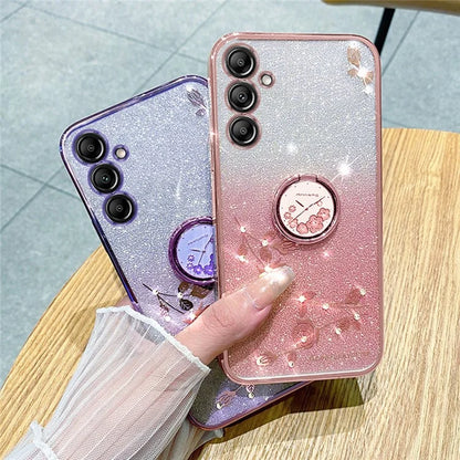 KADEM For Samsung Galaxy A16 5G 5G Case Ring Kickstand TPU Flowers Phone Cover Gradient Glitter