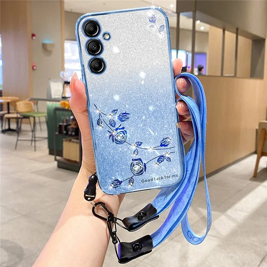 KADEM For Samsung Galaxy A16 5G Case Flower Pattern TPU Gradient Phone Cover with Lanyards