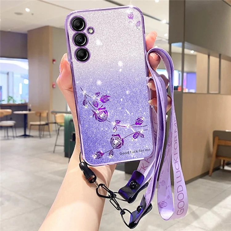 KADEM For Samsung Galaxy A16 5G Case Flower Pattern TPU Gradient Phone Cover with Lanyards
