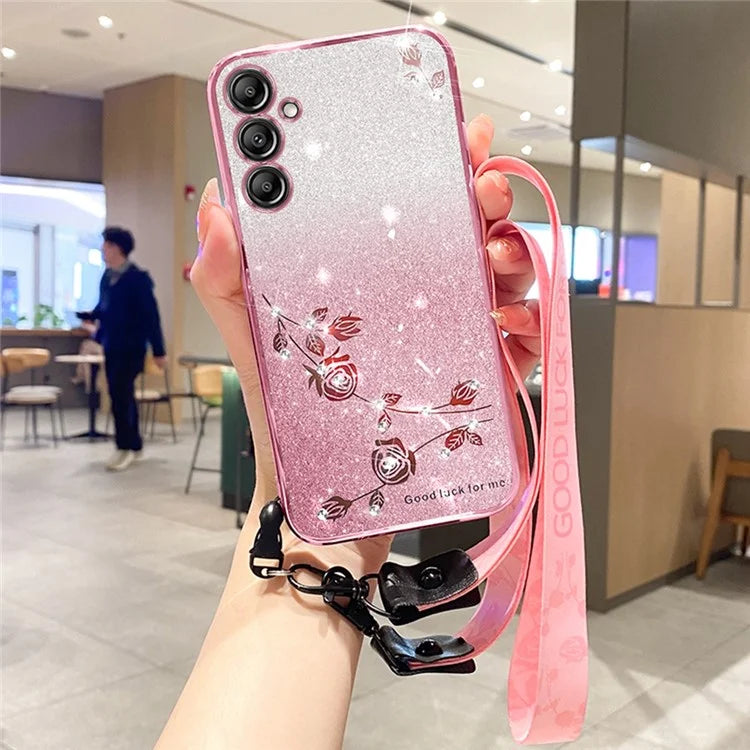 KADEM For Samsung Galaxy A16 5G Case Flower Pattern TPU Gradient Phone Cover with Lanyards