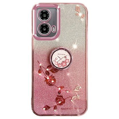 KADEM For Motorola Moto G85 5G / S50 Neo 5G Case Ring Kickstand TPU Flowers Phone Cover Gradient Glitter