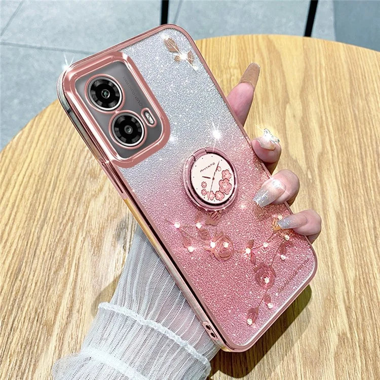 KADEM For Motorola Moto G85 5G / S50 Neo 5G Case Ring Kickstand TPU Flowers Phone Cover Gradient Glitter