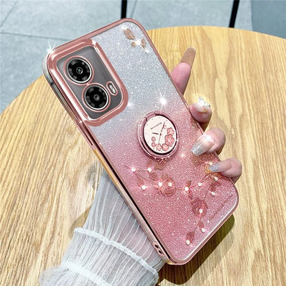 KADEM For Motorola Moto G85 5G / S50 Neo 5G Case Ring Kickstand TPU Flowers Phone Cover Gradient Glitter