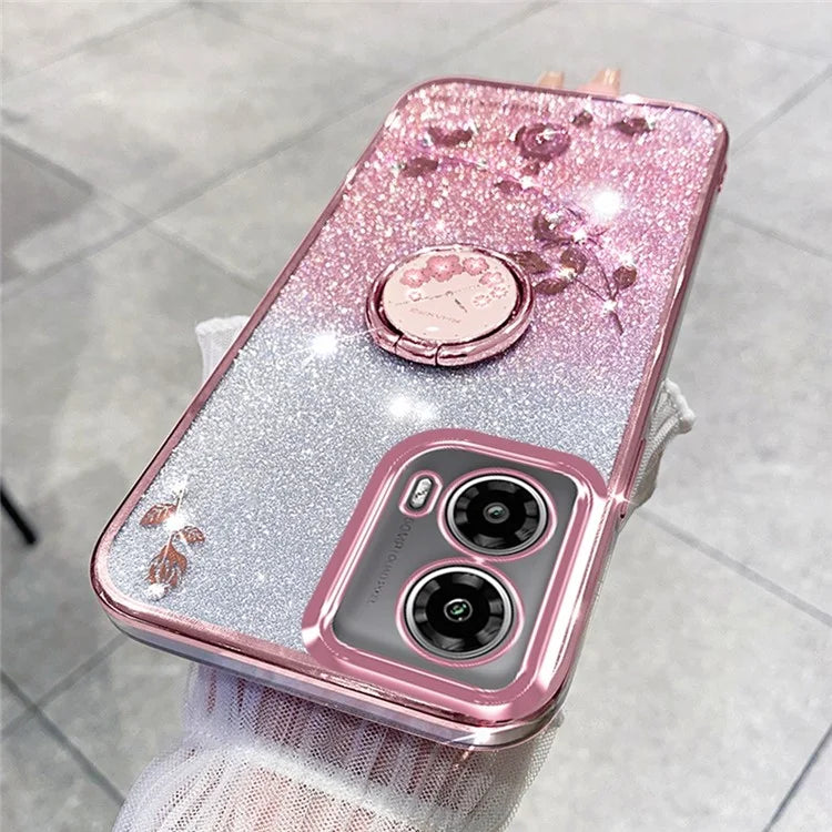 KADEM For Motorola Moto G85 5G / S50 Neo 5G Case Ring Kickstand TPU Flowers Phone Cover Gradient Glitter