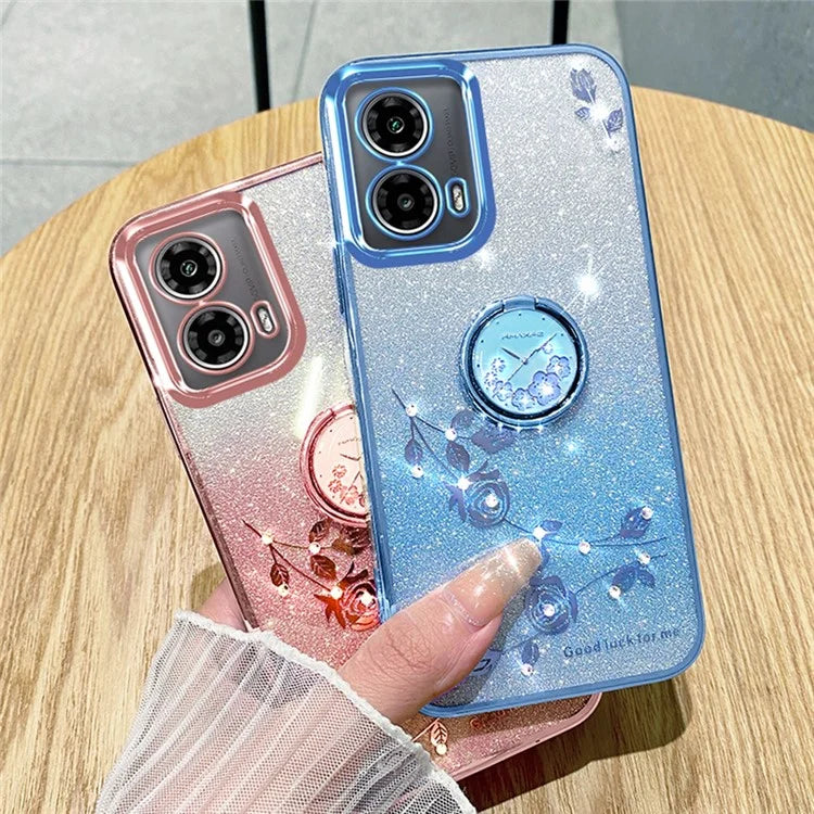 KADEM For Motorola Moto G85 5G / S50 Neo 5G Case Ring Kickstand TPU Flowers Phone Cover Gradient Glitter