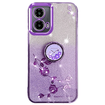 KADEM For Motorola Moto G85 5G / S50 Neo 5G Case Ring Kickstand TPU Flowers Phone Cover Gradient Glitter