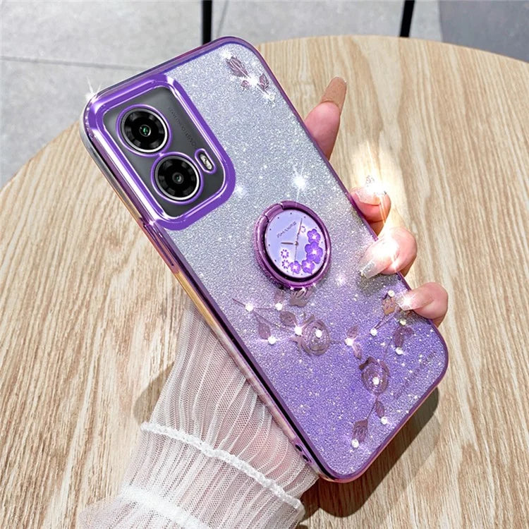 KADEM For Motorola Moto G85 5G / S50 Neo 5G Case Ring Kickstand TPU Flowers Phone Cover Gradient Glitter