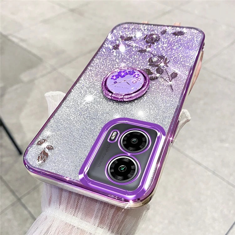 KADEM For Motorola Moto G85 5G / S50 Neo 5G Case Ring Kickstand TPU Flowers Phone Cover Gradient Glitter