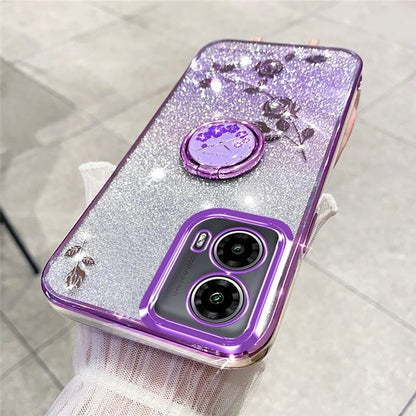 KADEM For Motorola Moto G85 5G / S50 Neo 5G Case Ring Kickstand TPU Flowers Phone Cover Gradient Glitter