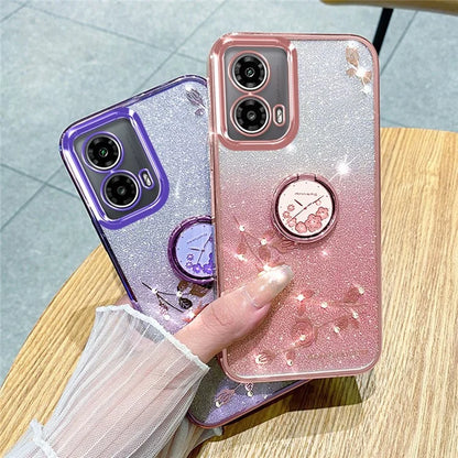 KADEM For Motorola Moto G85 5G / S50 Neo 5G Case Ring Kickstand TPU Flowers Phone Cover Gradient Glitter