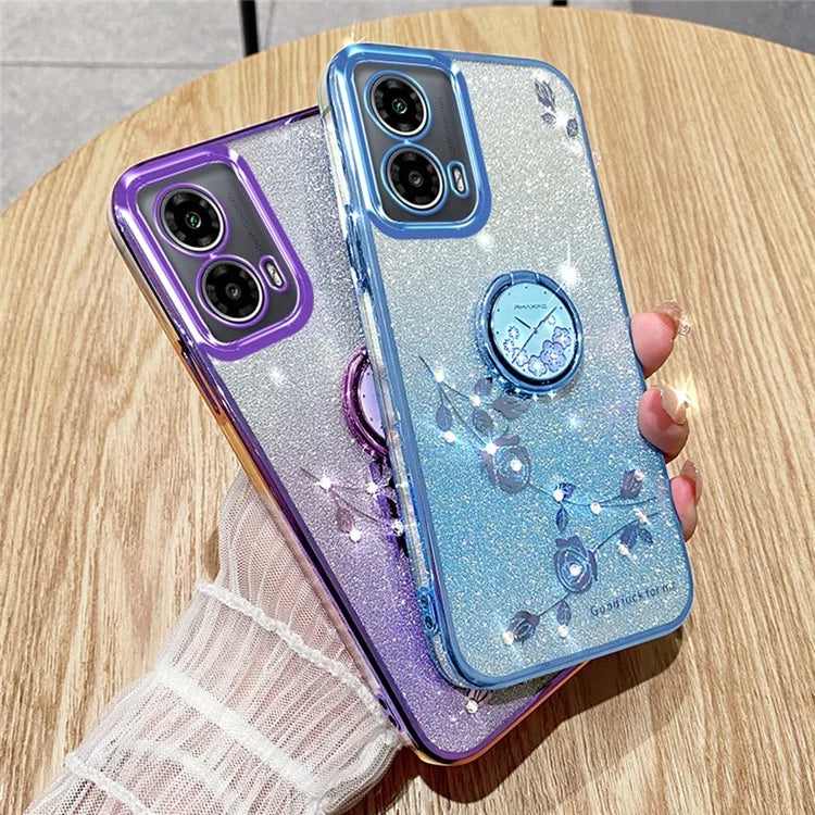 KADEM For Motorola Moto G85 5G / S50 Neo 5G Case Ring Kickstand TPU Flowers Phone Cover Gradient Glitter