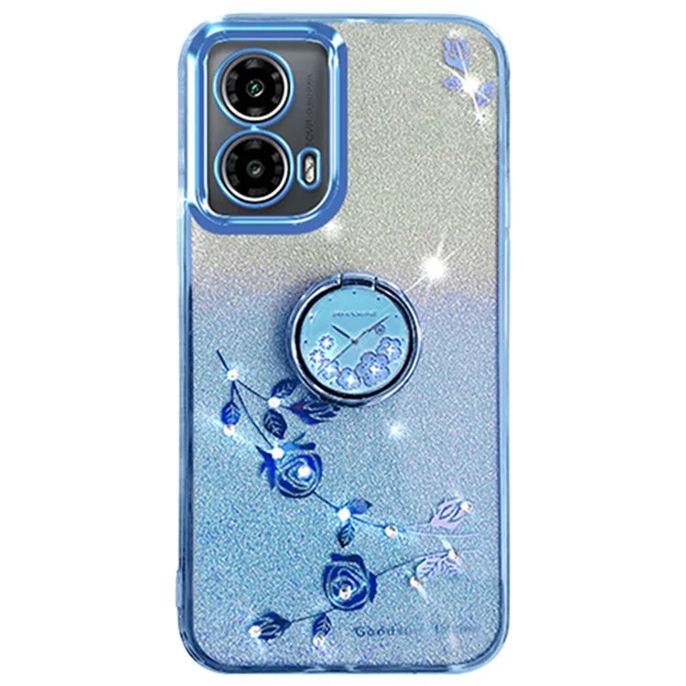 KADEM For Motorola Moto G85 5G / S50 Neo 5G Case Ring Kickstand TPU Flowers Phone Cover Gradient Glitter