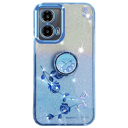 KADEM For Motorola Moto G85 5G / S50 Neo 5G Case Ring Kickstand TPU Flowers Phone Cover Gradient Glitter