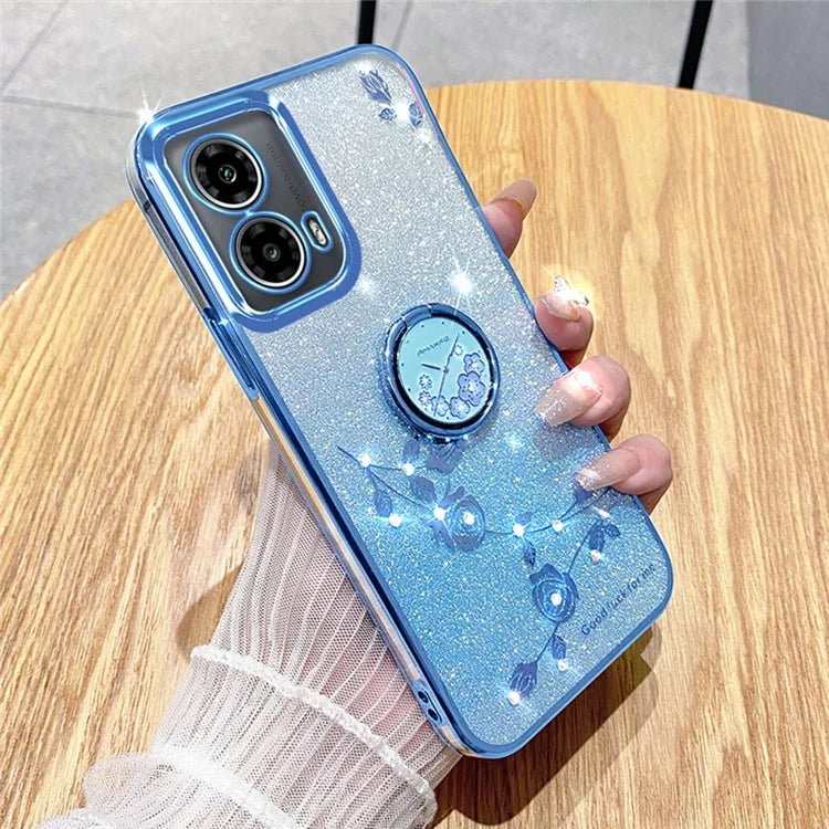KADEM For Motorola Moto G85 5G / S50 Neo 5G Case Ring Kickstand TPU Flowers Phone Cover Gradient Glitter