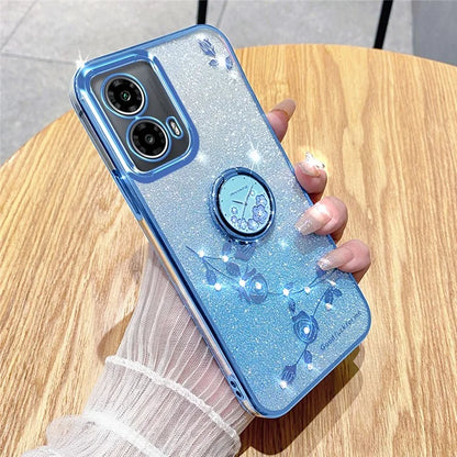 KADEM For Motorola Moto G85 5G / S50 Neo 5G Case Ring Kickstand TPU Flowers Phone Cover Gradient Glitter