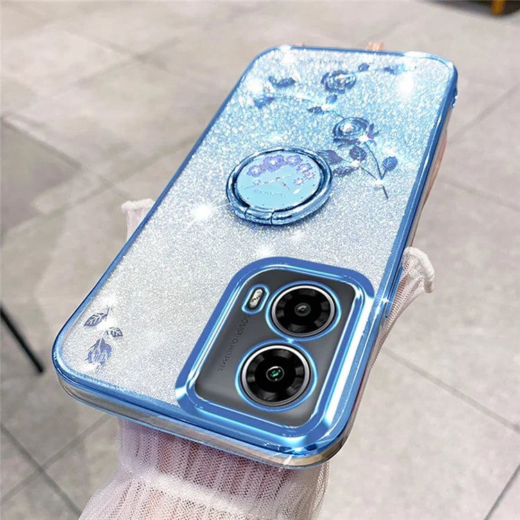 KADEM For Motorola Moto G85 5G / S50 Neo 5G Case Ring Kickstand TPU Flowers Phone Cover Gradient Glitter