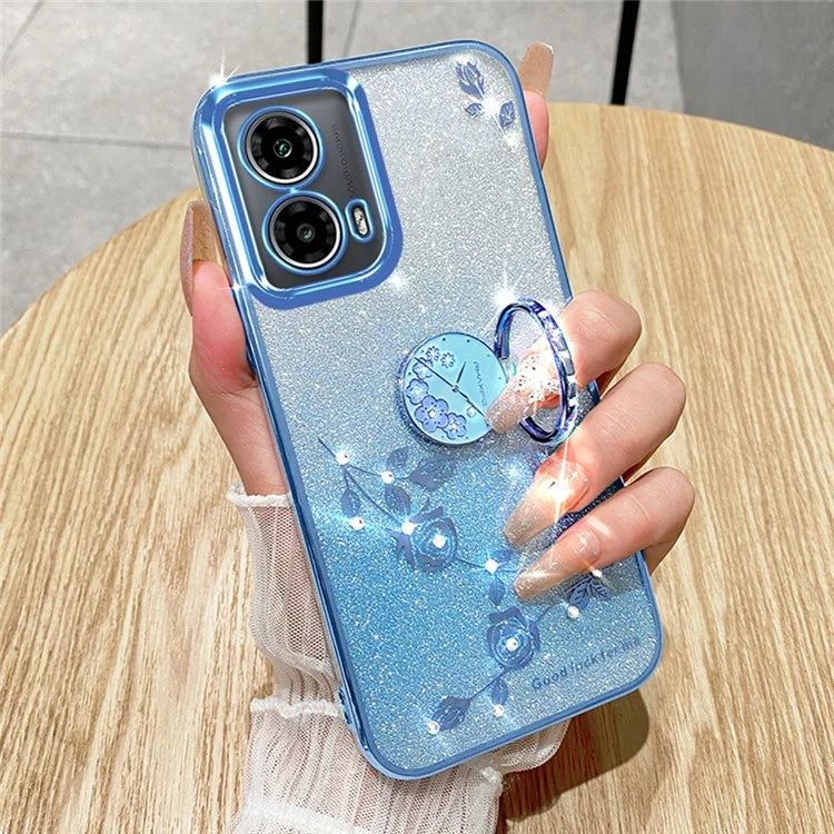 KADEM For Motorola Moto G85 5G / S50 Neo 5G Case Ring Kickstand TPU Flowers Phone Cover Gradient Glitter