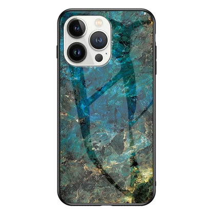 For iPhone 16 Pro Case Marble Pattern Tempered Glass+PC+TPU Protective Phone Cover