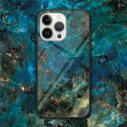 For iPhone 16 Pro Case Marble Pattern Tempered Glass+PC+TPU Protective Phone Cover