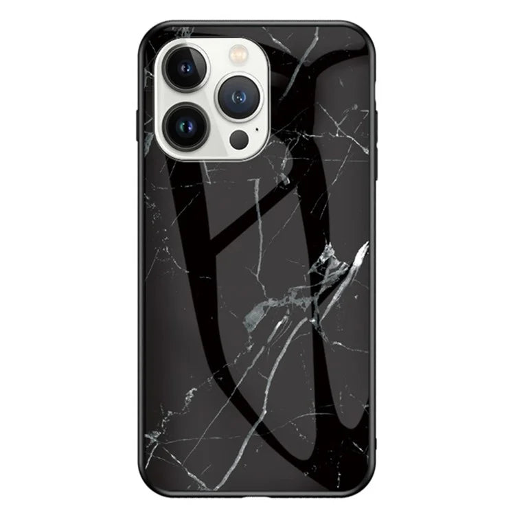 For iPhone 16 Pro Case Marble Pattern Tempered Glass+PC+TPU Protective Phone Cover